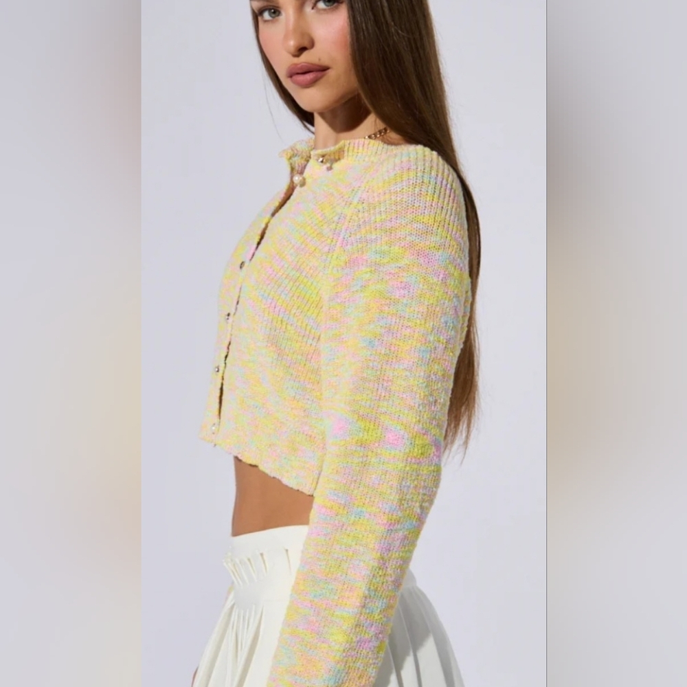 Akira Yellow Cropped Cardigan Sweater - Picture 2 of 9